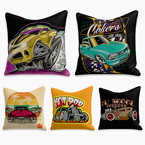 

5 pcs Linen Pillow Cover, Cartoon Square Zipper Polyester Traditional Classic