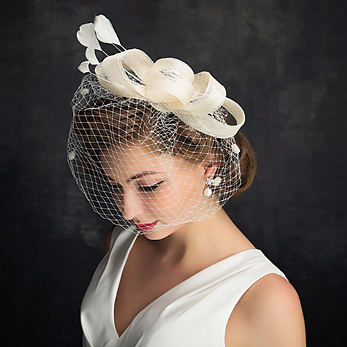 

Sweet Flax Headpiece with Feathers / Fur 1 Piece Special Occasion / Tea Party Headpiece