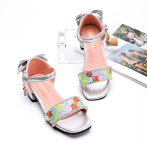 

Girls' Sandals Flower Girl Shoes Princess Shoes School Shoes Rubber PU Little Kids(4-7ys) Big Kids(7years ) Daily Party & Evening Walking Shoes Rhinestone Bowknot Sparkling Glitter Pink Silver