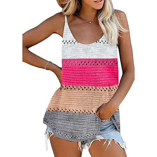 

Women's Knitted Color Block Vest Sleeveless Sweater Cardigans Deep U Summer Black Blue Purple