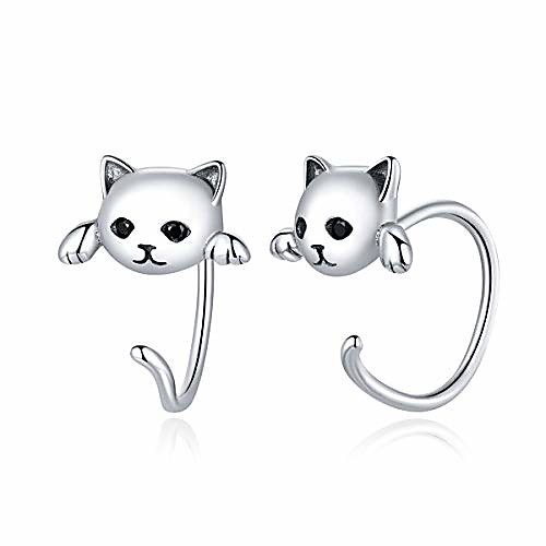 

cute cat half hoop earrings s925 sterling silver lovely pet kitty animal huggie hoops wrap cuffs stud earring ear piercing cartilage jewelry dainty gifts for women girls sensitive ears