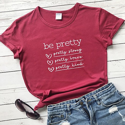 

Women's T shirt Text Letter Print Round Neck Tops 100% Cotton Basic Basic Top White Black Purple