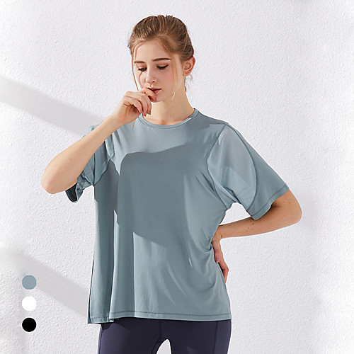 

Women's Short Sleeve Running Shirt Tee Tshirt Top Athletic Athleisure Summer Elastane Moisture Wicking Quick Dry Breathable Yoga Fitness Gym Workout Running Training Sportswear Solid Colored Normal
