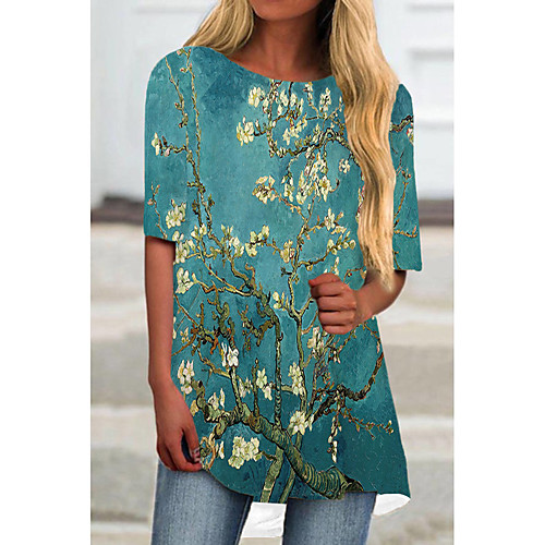 

Women's T Shirt Dress Tee Dress Short Mini Dress Black Blue Half Sleeve Floral Color Block Print Spring Summer Round Neck Casual 2021 S M L XL XXL 3XL