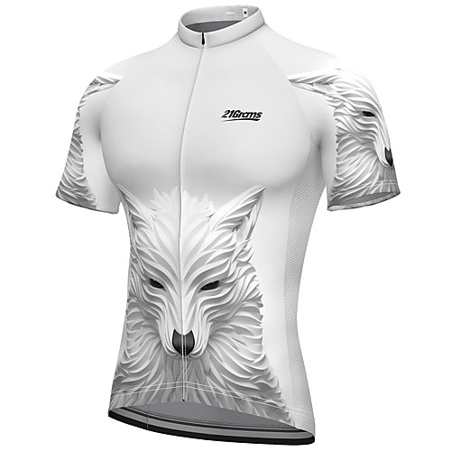 

21Grams Men's Short Sleeve Cycling Jersey Spandex White Wolf Bike Top Mountain Bike MTB Road Bike Cycling Breathable Quick Dry Sports Clothing Apparel / Athleisure