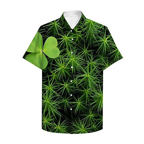 

Men's Shirt 3D Print Graphic Prints Saint Patrick Day Button-Down Print Short Sleeve Daily Tops Casual Hawaiian Green / Black