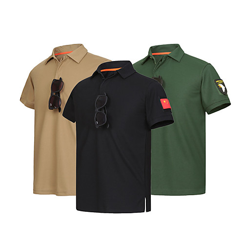 

Men's Hunting T-shirt Military Tactical Shirt Solid Colored Short Sleeve Outdoor Summer Fast Dry Ultra Light (UL) Breathability Wearable Top Polyester Camping / Hiking Hunting Fishing Lapel Army