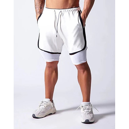 

Men's Running Shorts Casual Shorts Bottoms 2 in 1 Liner with White Trim Fitness Gym Workout Running Jogging Training Breathable Quick Dry Soft Normal Sport Solid Colored White Black Blue Grey