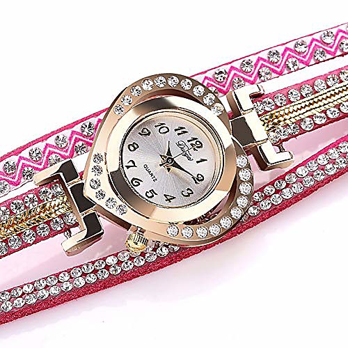 

Analog Quartz Watch with a Velvet Strap dial, Several Bands of Transparent Crystal and Pearls, fine Jewelry, Heart-Shaped Peach Girls and Girls Watch,Pink