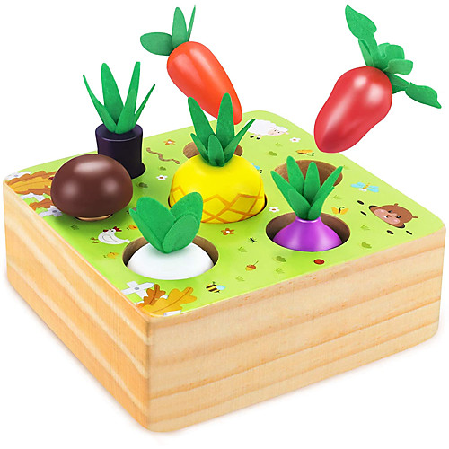 

Wooden Toys for Boys and Girls 1 2 3 Years OldSTEM Educational Toys of Shape Size Sorting Puzzle Vegetables and Fruits Harvest Montessori Toy Gift for Toddlers Age 1-2