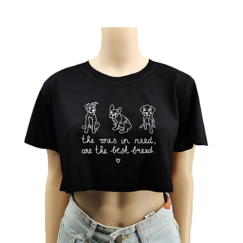 

Women's Crop Top Tee / T-shirt Crop Top Crew Neck Dog Letter Printed Sport Athleisure T Shirt Top Short Sleeves Breathable Soft Comfortable Everyday Use Street Casual Daily Outdoor