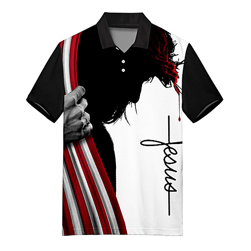 

Men's Polo 3D Print Shadow Button-Down Print Short Sleeve Casual Tops Casual Fashion Soft Breathable Black