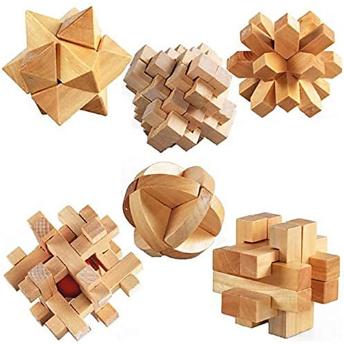 

3D Wooden Cube Brain Teaser Puzzle Set,IQ Brain Teaser Creative Office Desk Toys Relieves ADD, ADHD, Anxiety, Autism Geometric Pattern Wooden Adults Child's All Toy Gift 6 pcs