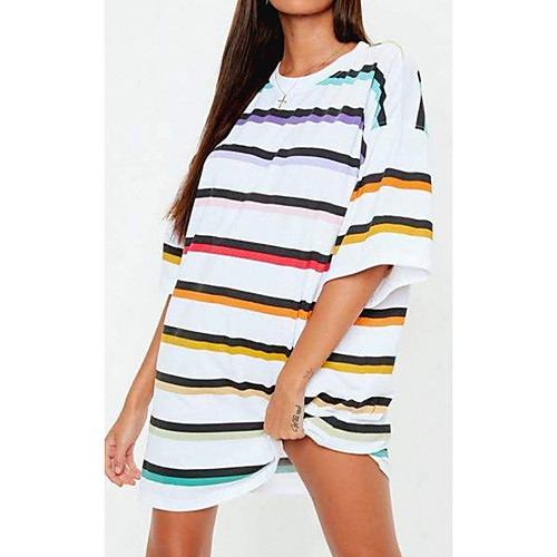 

Women's T Shirt Dress Tee Dress Short Mini Dress Color F2224 Short Sleeve Striped Print Print Summer Round Neck Casual 2021 M L XL XXL