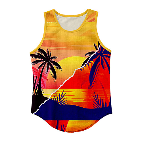 

Men's Vest T shirt 3D Print Graphic Prints Tree Sun 3D Print Sleeveless Daily Tops Basic Casual Orange