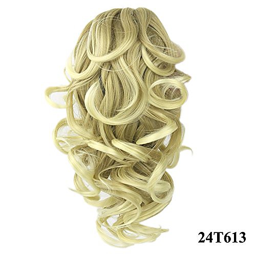 

8 color curly high temperature fiber synthetic pony tail hairpiece blonde gray clip in hair extensions claw ponytail p27/613 12inches