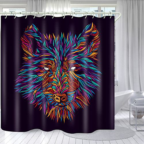 

White Eyed Color Wolf Digital Printing Shower Curtain Shower Curtains Hooks Modern Polyester New Design