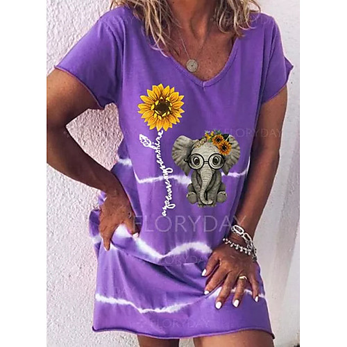 

Women's T Shirt Dress Tee Dress Short Mini Dress Blue Purple Red Yellow Green Short Sleeve Print Animal Print Summer V Neck Casual 2021 S M L XL 2XL 3XL