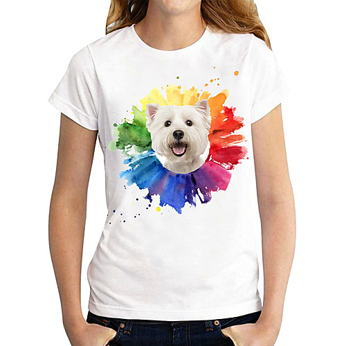 

Women's T shirt Dog Graphic 3D Print Round Neck Tops 100% Cotton Basic Basic Top White Black