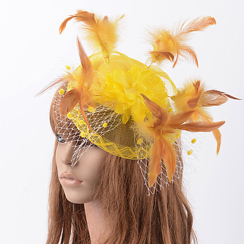 

Elegant Retro Tulle / Feathers Fascinators with Feather / Hollow-out 1 Piece Special Occasion / Party / Evening Headpiece