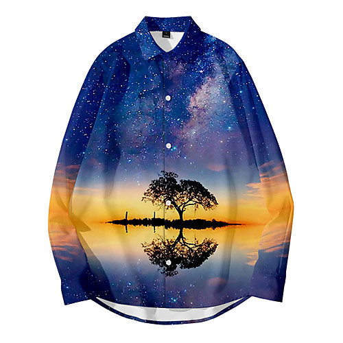 

Men's Shirt 3D Print Galaxy Button-Down 3D Print Long Sleeve Daily Tops Casual Fashion Blue