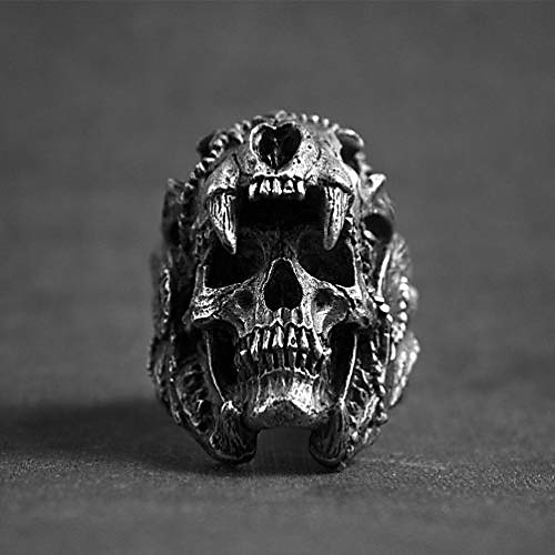 

gothic men's skull ring cool steel biker vintage indian jaguar warrior skull punk ring jewelry gift for him,11