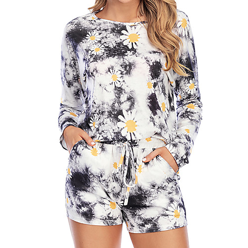 

Women's Basic Streetwear Tie Dye Floral Casual / Daily Outdoor Two Piece Set Tracksuit T shirt Shorts Drawstring Print Tops