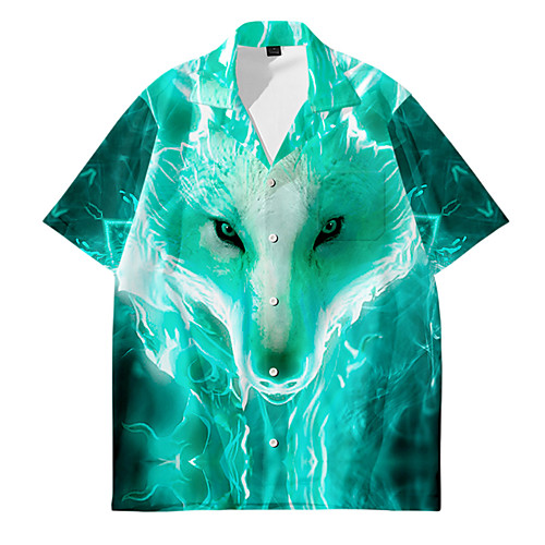 

Men's Shirt 3D Print Wolf Animal Button-Down 3D Print Short Sleeve Daily Tops Casual Fashion Hawaiian Green