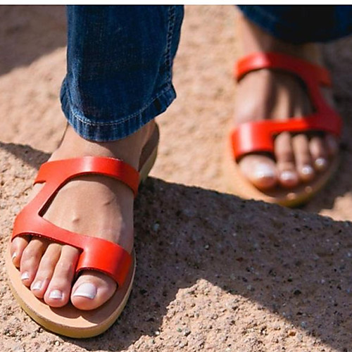 

Women's Sandals Boho Bohemia Beach Round Toe PU Solid Colored White Black Red