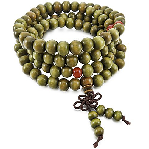 

Men,Women's 8mm Wood Bracelet Link Wrist Necklace Chain Tibetan Buddhist Green Sandalwood Bead Prayer Buddha Mala Chinese Knot Elastic