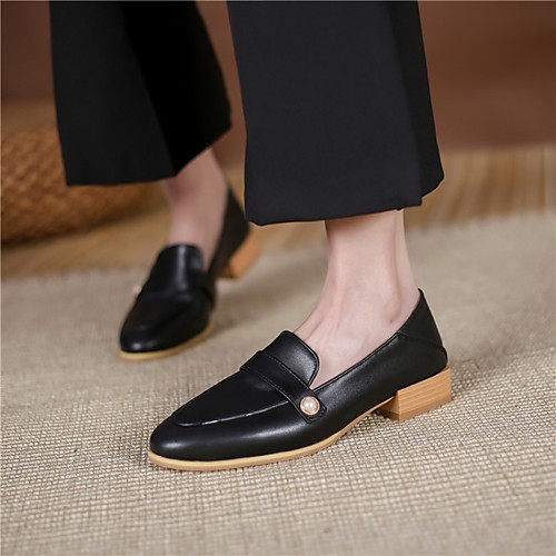 

Women's Flats Flat Heel Round Toe Microfiber Imitation Pearl Solid Colored Almond Black