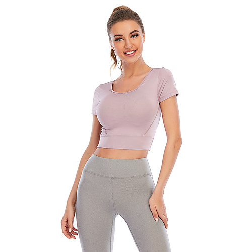 

Women's Short Sleeve Running Shirt Tee Tshirt Top Athletic Athleisure Elastane Breathable Quick Dry Moisture Wicking Yoga Fitness Gym Workout Running Training Sportswear Solid Colored Normal Violet
