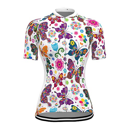 

21Grams Women's Short Sleeve Cycling Jersey Spandex White Butterfly Floral Botanical Bike Top Mountain Bike MTB Road Bike Cycling Breathable Sports Clothing Apparel / Stretchy / Athleisure