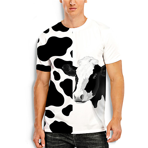 

Men's T shirt 3D Print Graphic Prints Cow Print Short Sleeve Daily Tops Casual Designer Big and Tall Black / White