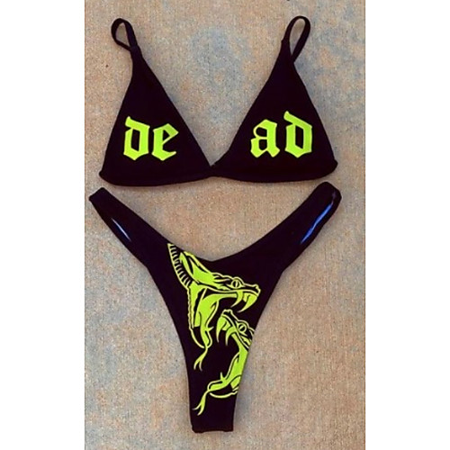 

Women's Bikini 2 Piece Swimsuit Push Up Triangle Print Abstract Letter Black Swimwear Padded Crop Top Strap Bathing Suits New Fashion Sexy / Sports