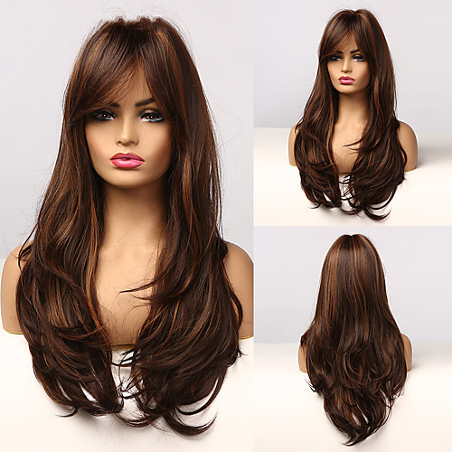 

Synthetic Wig Curly Asymmetrical Wig Medium Length Dark Brown Synthetic Hair Women's Cosplay Party Fashion Dark Brown