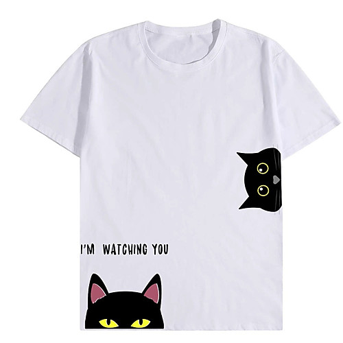 

Men's T shirt Hot Stamping Cat Graphic Prints Animal Print Short Sleeve Casual Tops 100% Cotton Basic Casual Fashion White