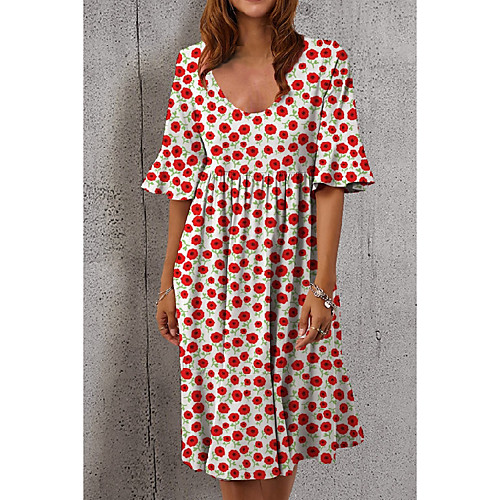 

Women's A Line Dress Knee Length Dress Red Half Sleeve Color Block Print Summer Round Neck Casual 2021 S M L XL XXL 3XL