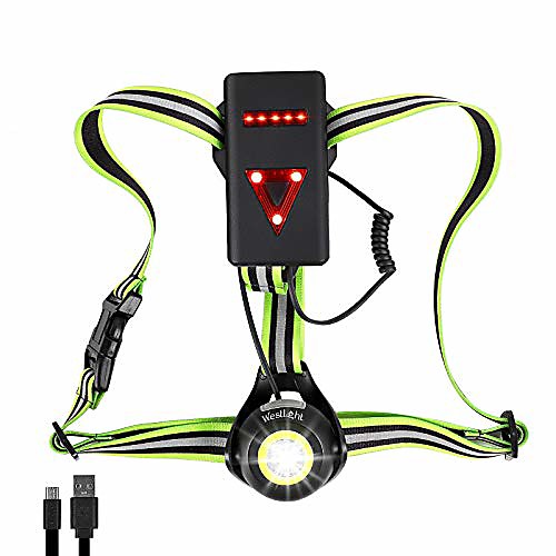 

running light with reflectors, 90 ° adjustable led chest light waterproof, usb rechargeable 500 lumen running light with red rear light for running, jogging, fishing, camping