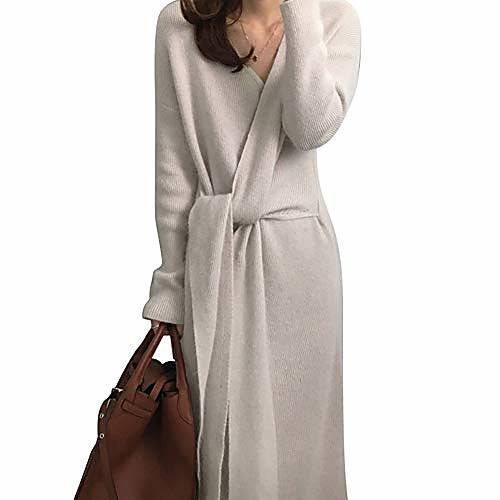 

Women's Sweater Jumper Dress Midi Dress Almond Camel Black Gray Long Sleeve Solid Color Autumn / Fall Cross-Seasons Elegant & Luxurious 2021 One-Size