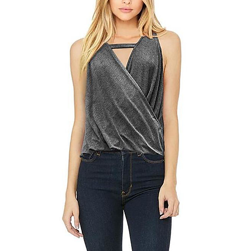 

Women's Camisole Solid Colored Cut Out V Neck Tops Loose Basic Basic Top Gray