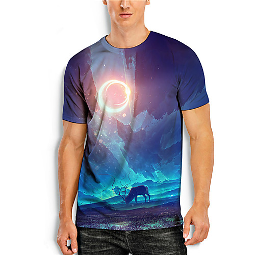 

Men's T shirt 3D Print Graphic Prints Animal 3D Print Short Sleeve Daily Tops Basic Casual Blue