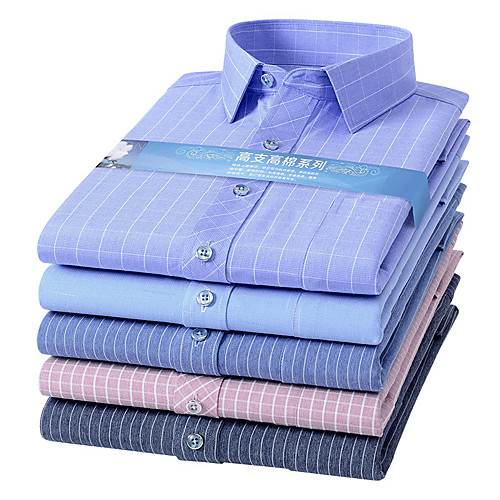 

Men's Shirt Striped Button-Down Long Sleeve Casual Tops Cotton Business Simple Blue Green Royal Blue