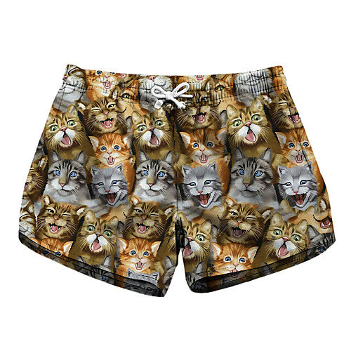 

Women's Stylish Novelty Comfort Leisure Sports Weekend Shorts Pants Multi Color Cat Graphic Prints Short Sporty Elastic Waist Print Yellow