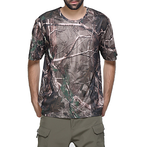 

Men's Hunting T-shirt Camo / Camouflage Short Sleeve Outdoor Summer Breathability Wearable Quick Dry Soft Polyester Camouflage Grey Green Camouflage Gray