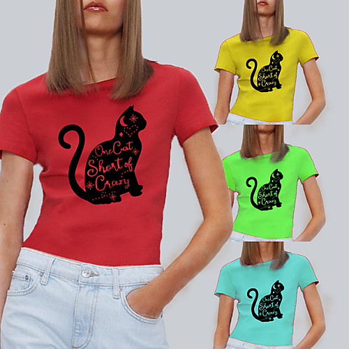 

Women's Tee / T-shirt Pure Color Crew Neck Cat Sport Athleisure T Shirt Top Short Sleeves Breathable Soft Comfortable Everyday Use Street Casual Daily Outdoor