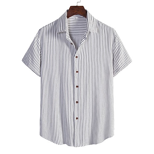 

Men's Shirt Tropical Print Stripes collared shirts Print Short Sleeve Daily Tops Casual Beach Breathable White