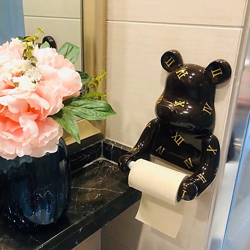 

Creative Wall-mounted Bear Tissue Box Kitchen Toilet Paper Roll Paper Rack Tube Free Punch