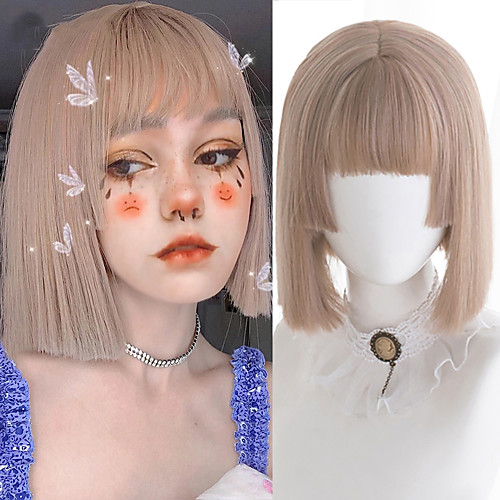 

Synthetic Wig Natural Straight Neat Bang Wig Short A15 A16 A17 A18 A19 Synthetic Hair Women's Cosplay Party Fashion Blonde Pink