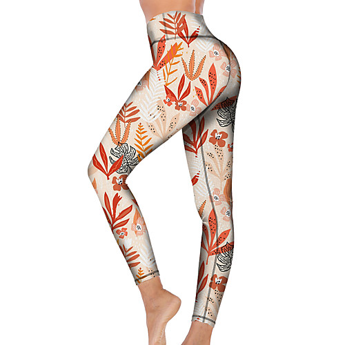 

21Grams Women's High Waist Yoga Pants Cropped Leggings Tummy Control Butt Lift Breathable Orange Fitness Gym Workout Running Sports Activewear High Elasticity